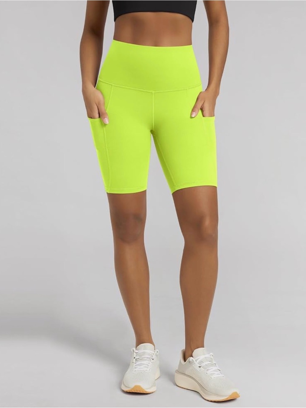 High-Waist Neon Bike Shorts with Side Pocket
